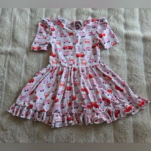 Adorable Firetruck Dress with Red and Pink